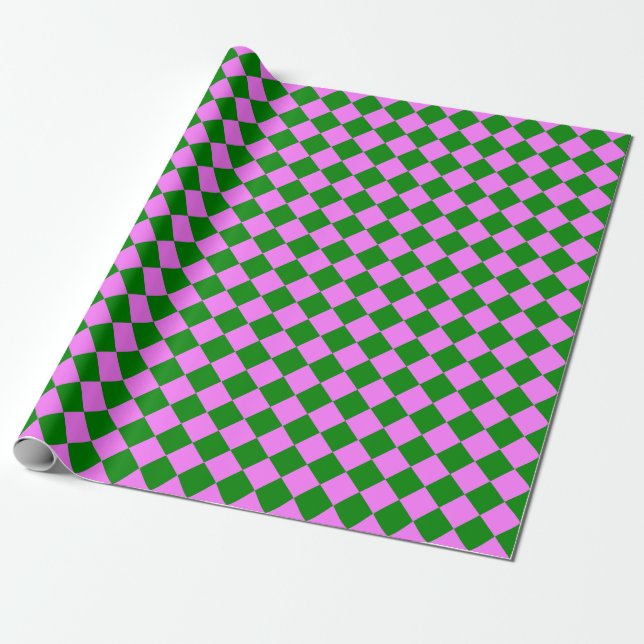 Papier Cadeau Motif diamant Pink Green Checker (Déroulé)