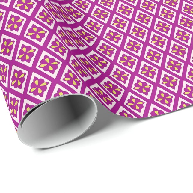 Papier Cadeau Motif diamant - prune violette et rose (Coin rond)