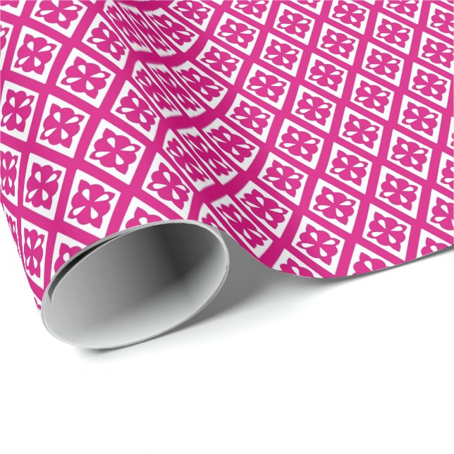 Papier Cadeau Motif diamant - rose fuchsia et blanc (Coin rond)