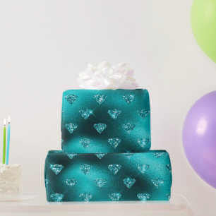 Papier Cadeau Motif Diamants Pailletés Glam Ombré Sarcelle 