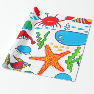 Papier Cadeau Motif d'illustration couleur mer-vie
