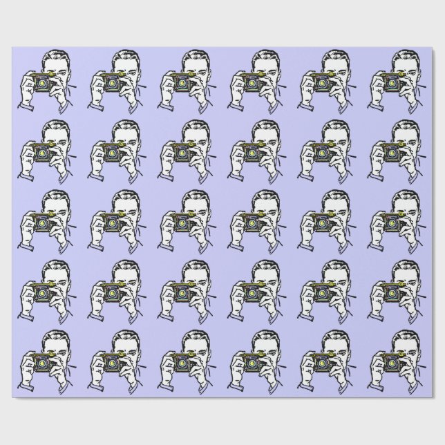 PAPIER CADEAU MOTIF D'ILLUSTRATION RETRO PHOTOGRAPHE (Plat)