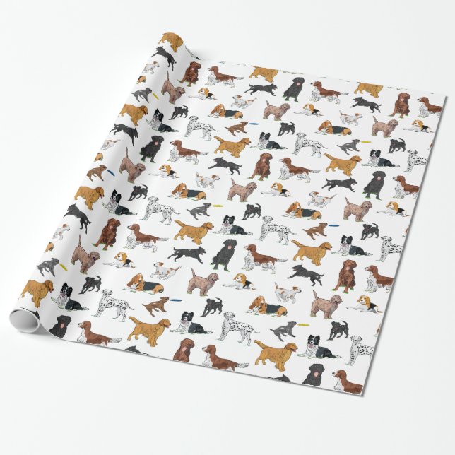 Papier Cadeau Motif d'illustrations de chiens mignons (Déroulé)
