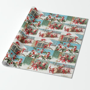 Papier Cadeau Motif d'illustrations de Noël Vintage Père Noël