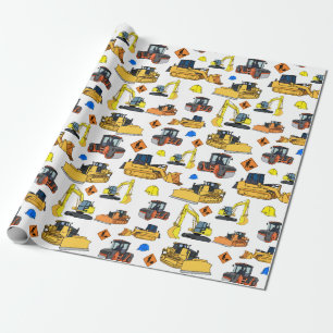 Papier Cadeau Motif d'illustrations de véhicules de constructio