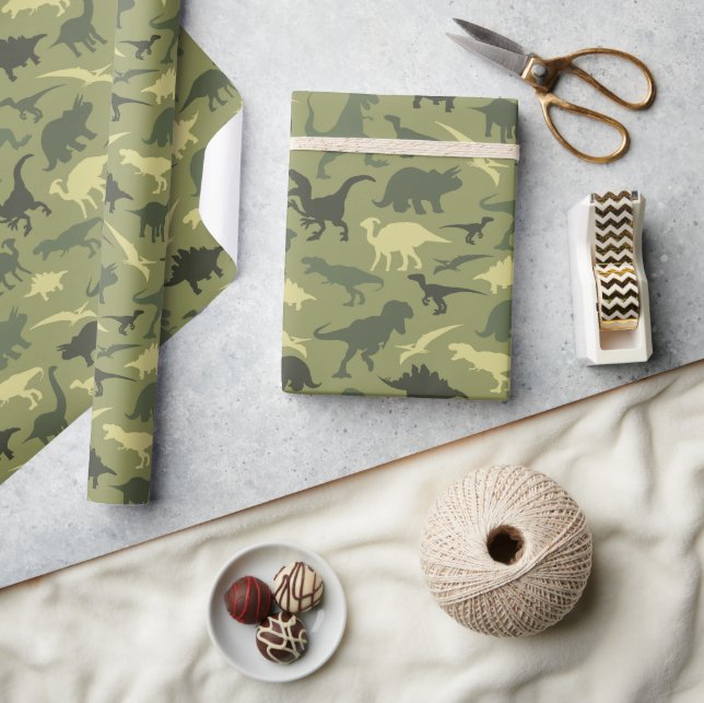 Papier Cadeau Motif Dinosaure, Silhouette Dinosaure, Dino Vert (Artisanat)