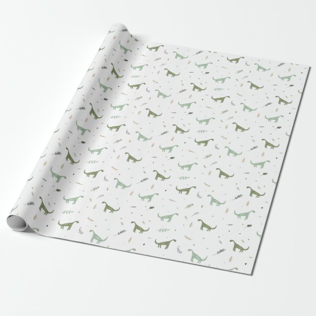 Papier Cadeau Motif Dinosaure Vert (Déroulé)