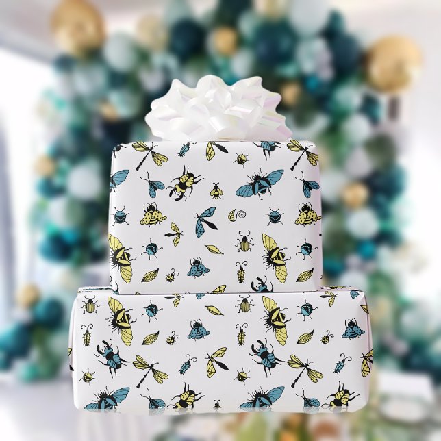 Papier Cadeau Motif d'insectes | Blanc (Créateur téléchargé)