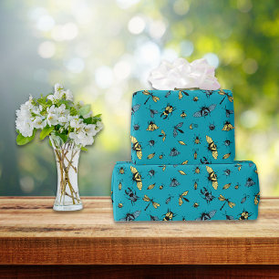Papier Cadeau Motif d'insectes TURQUOISE