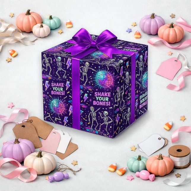 Papier Cadeau Motif disco squelette violet néon (Créateur téléchargé)