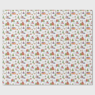 Papier Cadeau Motif d'objets de Noël d'hiver à l'aquarelle moder