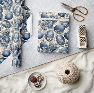 Papier Cadeau Motif d'oeuf Vintage bleu et crème
