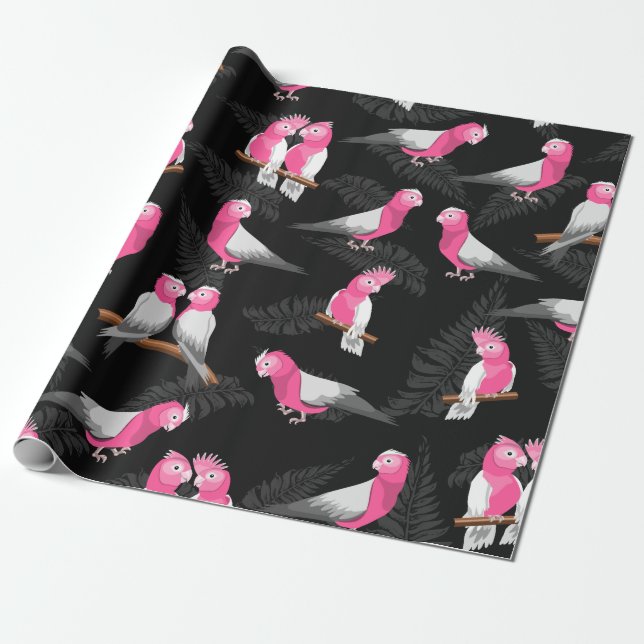Papier Cadeau Motif d'oiseau aux coques roses (Déroulé)