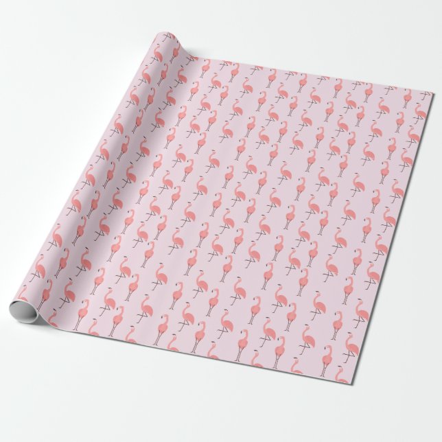 Papier Cadeau Motif d'oiseaux de Flamant rose rose aléatoire (Déroulé)