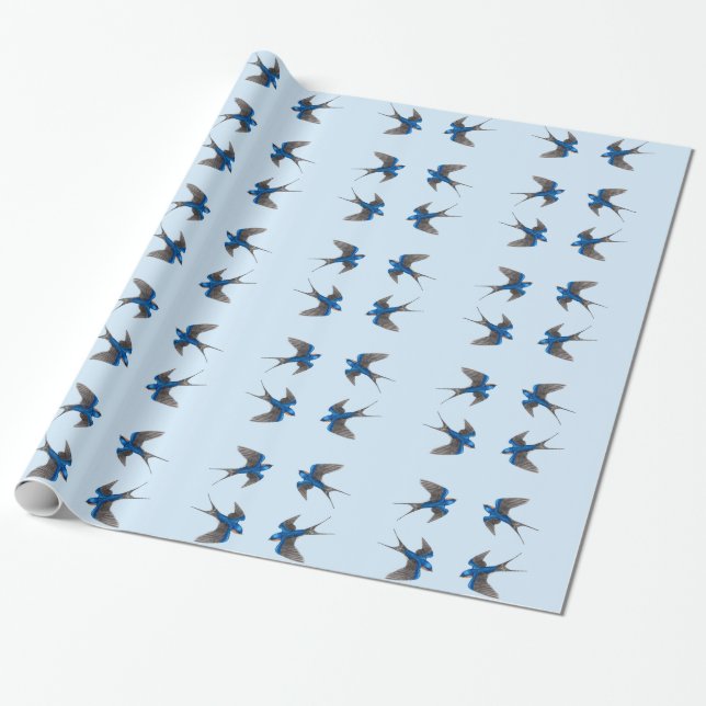 Papier Cadeau Motif d'oiseaux hirondelles de la grange volante (Déroulé)