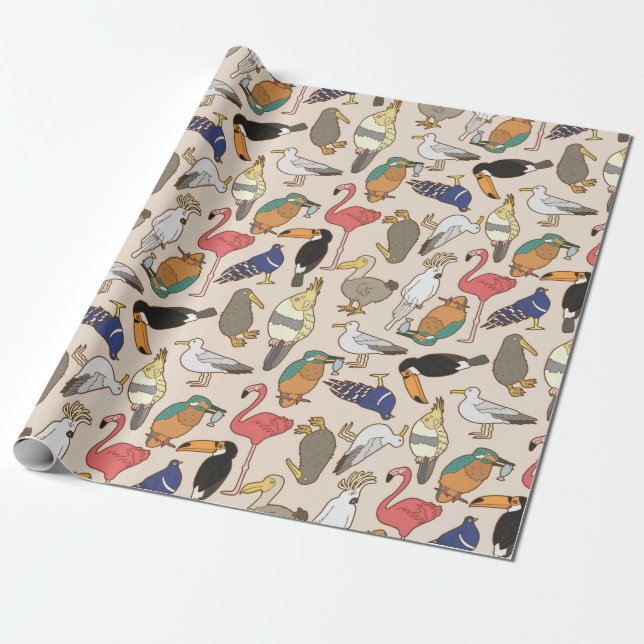 Papier Cadeau motif d'oiseaux transparent (Déroulé)