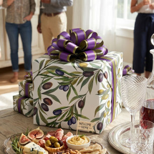 Papier Cadeau Motif d'olive de campagne française à l'aquarelle