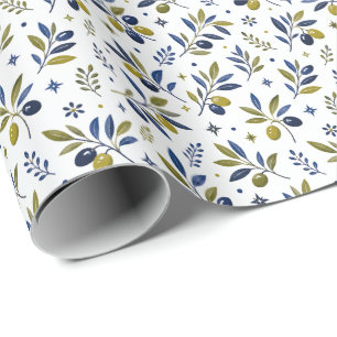 Papier Cadeau Motif d'olive de campagne française aquarelle vert