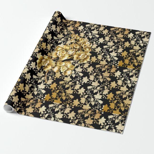Papier Cadeau Motif d'or 21, bw. BG noir (Déroulé)