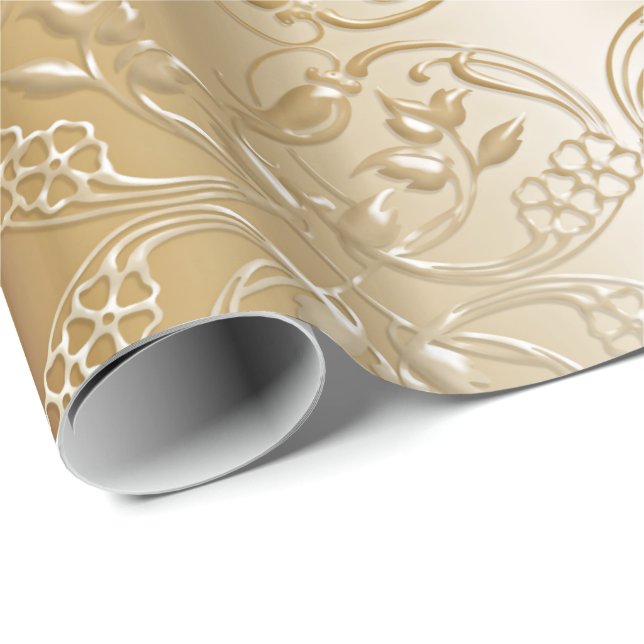 Papier Cadeau motif d'or floral (Coin rond)
