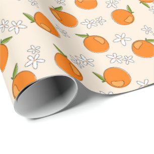 Papier Cadeau Motif d'oranges et de fleurs