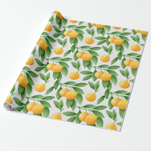 Papier Cadeau Motif d'oranges ou de mandarines d'aquarelle