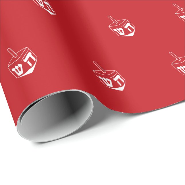 Papier Cadeau Motif Dreidel moderne mignon rouge blanc  Hanoukka (Coin rond)
