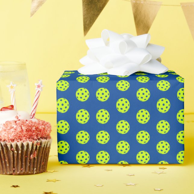 Papier Cadeau Motif drôle de pickleball jaune  (Fête d'anniversaire)