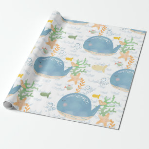 Papier Cadeau Motif du Baby shower mondial sous-marin de baleine