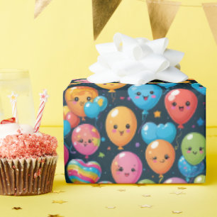 Papier Cadeau Motif du ballon d'anniversaire de Kawaii
