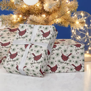 Papier Cadeau Motif du cardinal rouge d'hiver