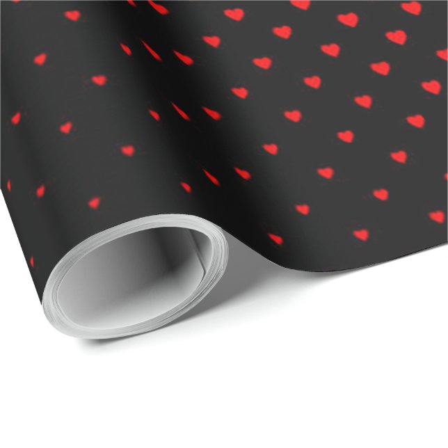 Papier Cadeau Motif du coeur de demi-teinte noir et rouge (Coin rond)