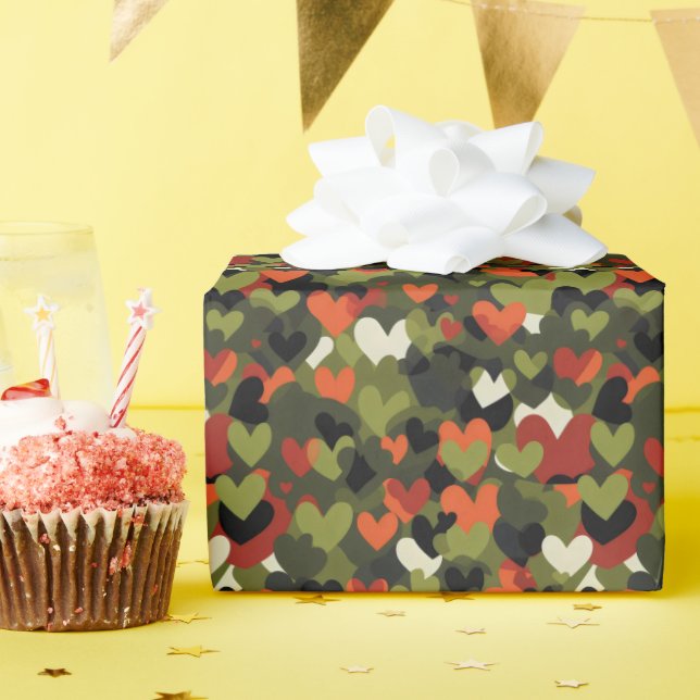 Papier Cadeau Motif du coeur rouge vert (Fête d'anniversaire)