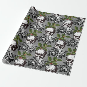 Papier Cadeau Motif du crâne de Noël de Grunge gothique floral