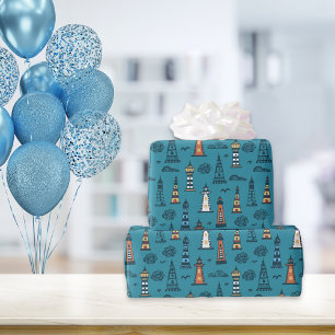 Papier Cadeau Motif du phare de Cute   Turquoise foncé