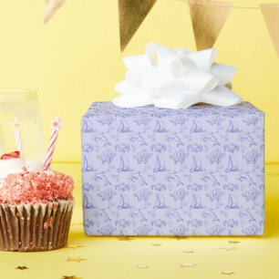 Papier Cadeau Motif d'une ligne d'animal marin et voilier