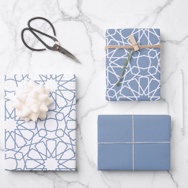 Papier cadeau Motif Dusty Blue Arabesque (Recto)