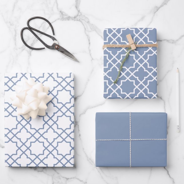 Papier cadeau Motif Dusty Blue Arabesque (Recto)