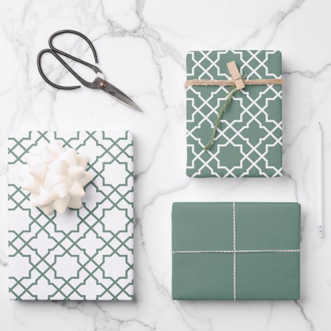 Papier cadeau Motif Dusty Green Arabesque (Recto)