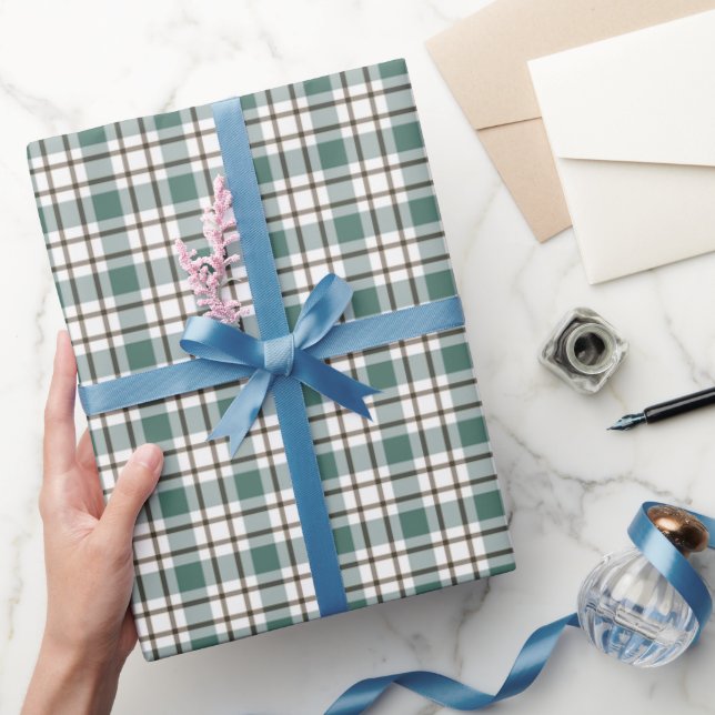 Papier Cadeau motif écossais vert à damiers clair (Cadeaux)