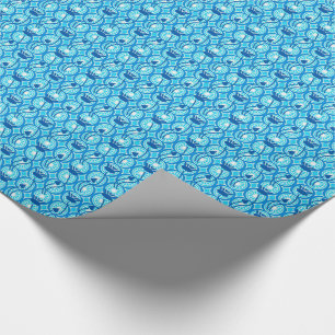 Papier Cadeau Motif égyptien Lotus, cobalt et turquoise