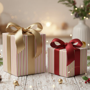 Papier Cadeau Motif élégant à rayures fines rouge et or de canne