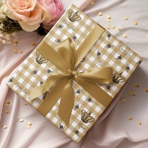 Papier Cadeau Motif élégant abeille royale à carreaux dorés