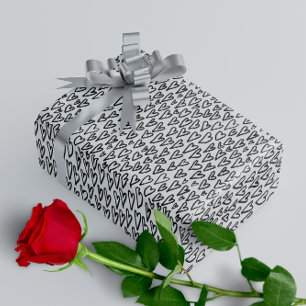 Papier Cadeau Motif élégant de Coeurs Noir et Blanc