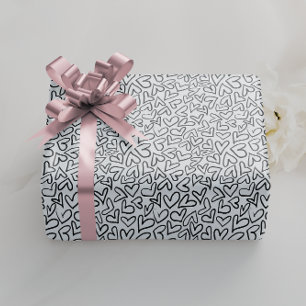 Papier Cadeau Motif élégant de Coeurs Noir et Blanc