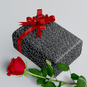 Papier Cadeau Motif élégant de Coeurs Noir et Blanc