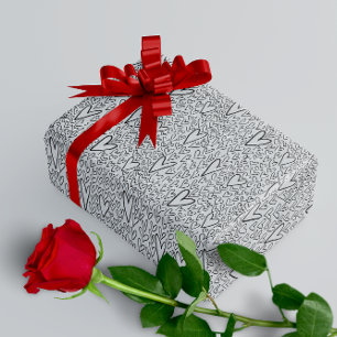 Papier Cadeau Motif élégant de Coeurs Noir et Blanc