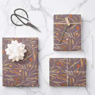 Papier Cadeau Motif élégant de feuille à l'aquarelle Fond violet