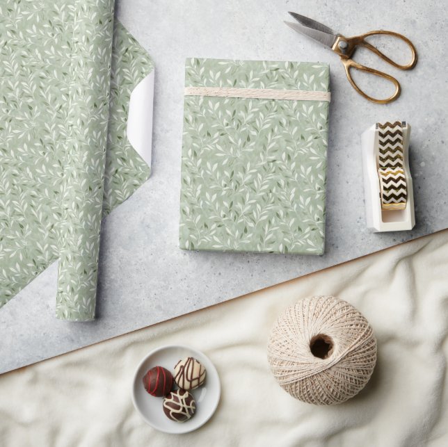 Papier Cadeau Motif élégant de feuilles d'olive (Artisanat)