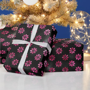 Papier Cadeau Motif élégant de fleurs roses chaudes pailletées e